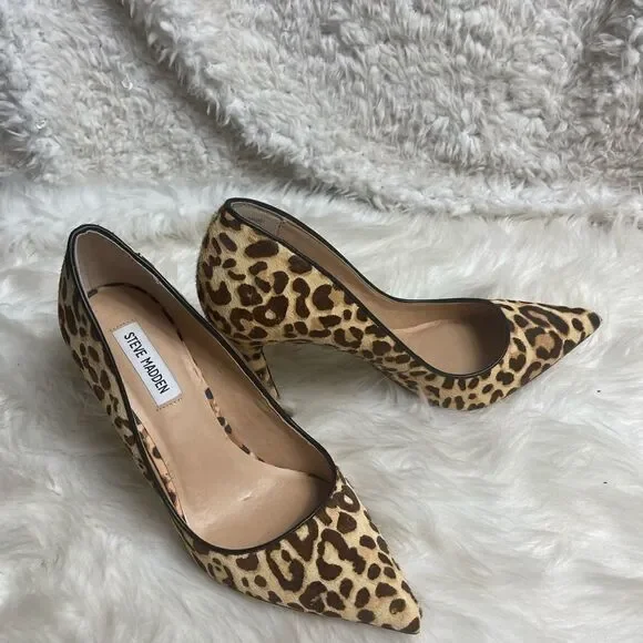 Steve Madden Dasie leather Calf hair leopard print slip on heels 10M - Picture 7 of 11